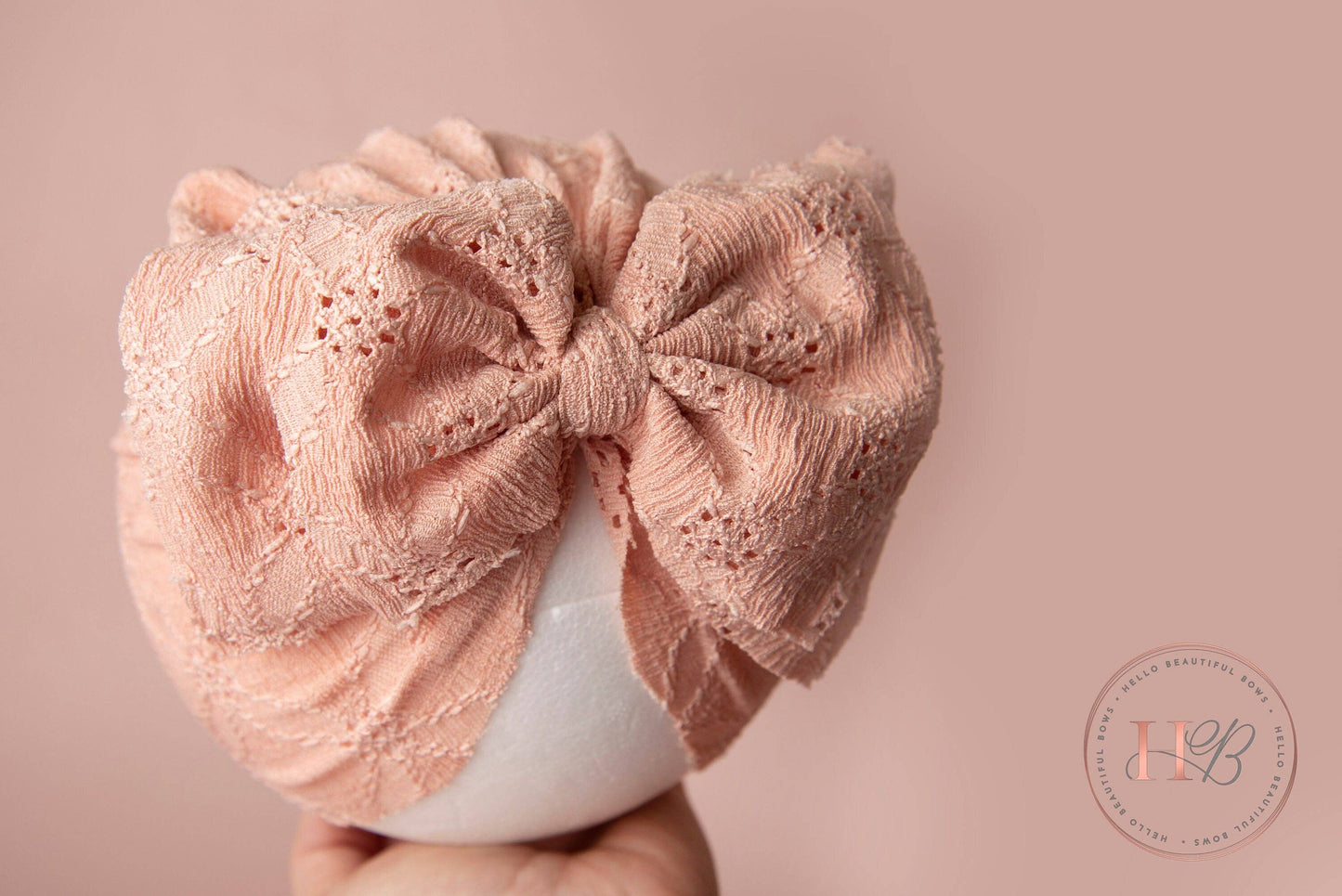 Peach Brodrie Bow Baby Turban