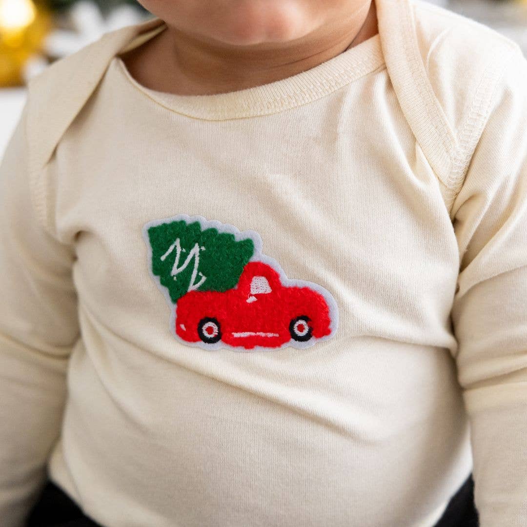 Christmas Truck Patch Long Sleeve Bodysuit