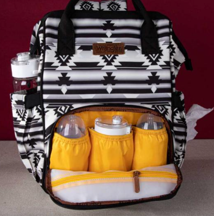 Sugar Beez Boutique - Wrangler Aztec Multi Function Backpack diaper bag: White