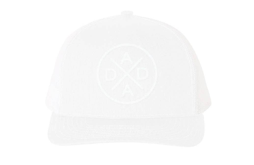 Dada X™ Whiteout Premium Trucker Hat - Stitched 3D Logo: Adult / White