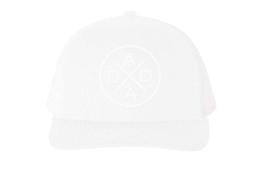 Dada X™ Whiteout Premium Trucker Hat - Stitched 3D Logo: Adult / White