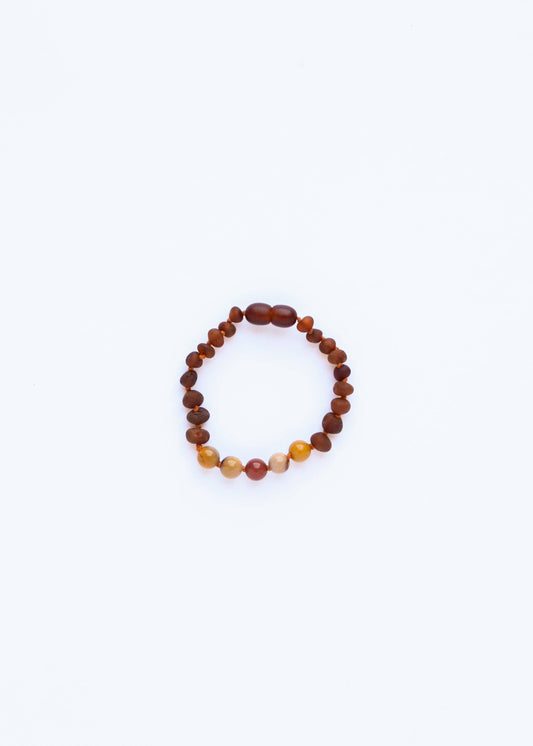 Raw Cognac Amber + Mookaite Jasper 6” Baby Anklet or Bracelet