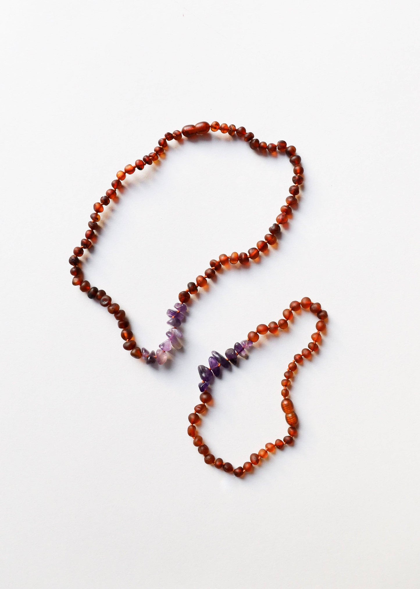 Raw Cognac Amber + Raw Amethyst Necklace: 12" Baby || Child Necklace