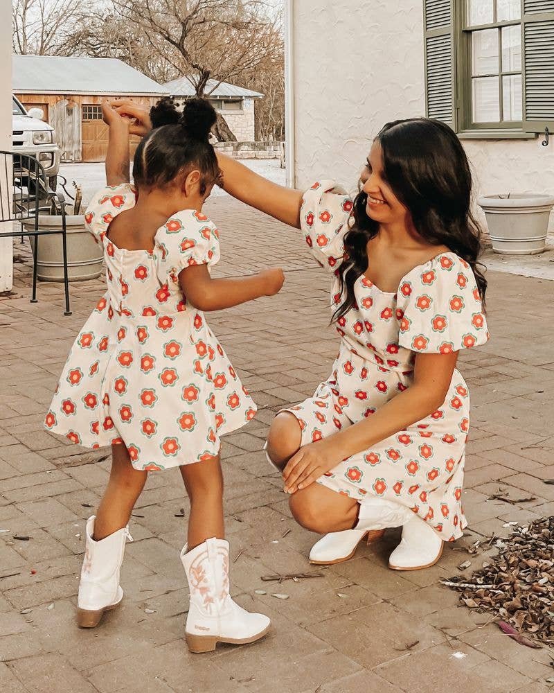 Puff Sleeve Mini Dress - Flower Crown