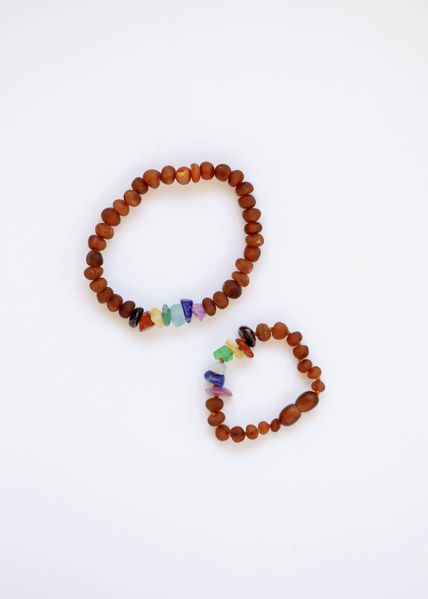 Raw Cognac Amber + Raw Chakra Crystals Bracelet: Raw Cognac Amber - 7"