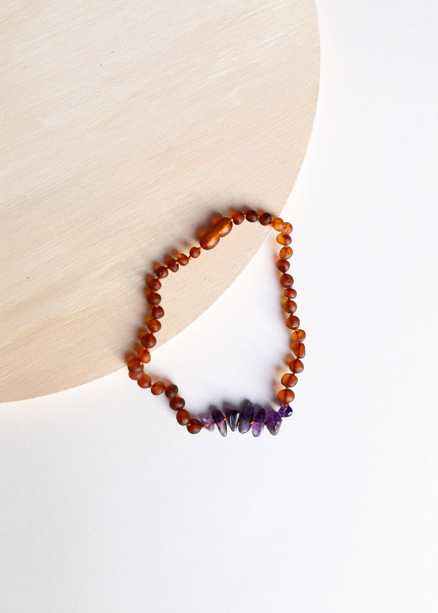 Raw Cognac Amber + Raw Amethyst Necklace: 12" Baby || Child Necklace