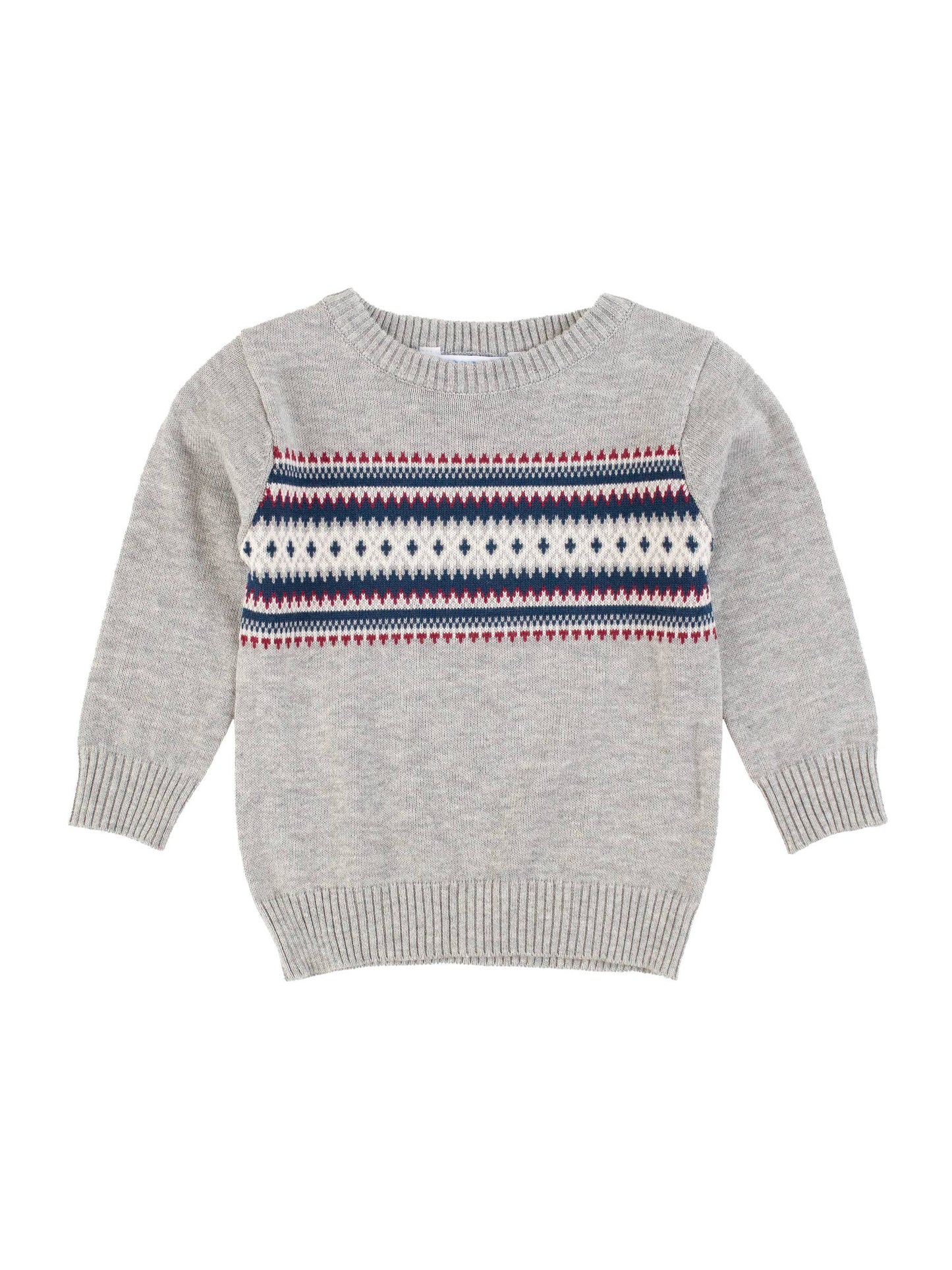 Boys Cozy Fair Isle Knit Crew Neck Sweater: Off-White