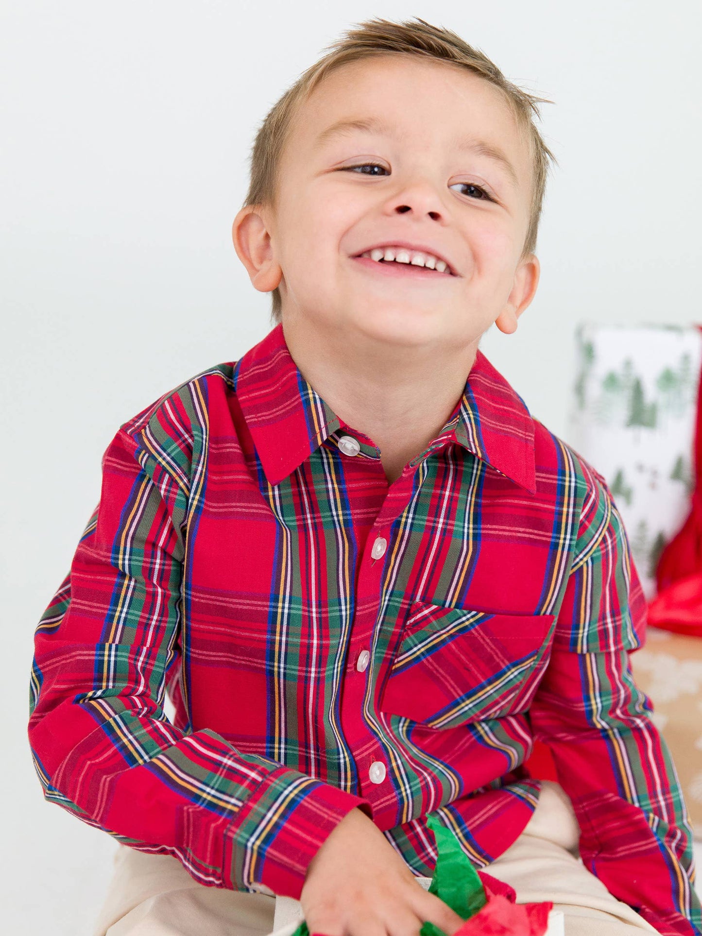 Tis The Season Plaid Long Sleeve Button Down Shirt