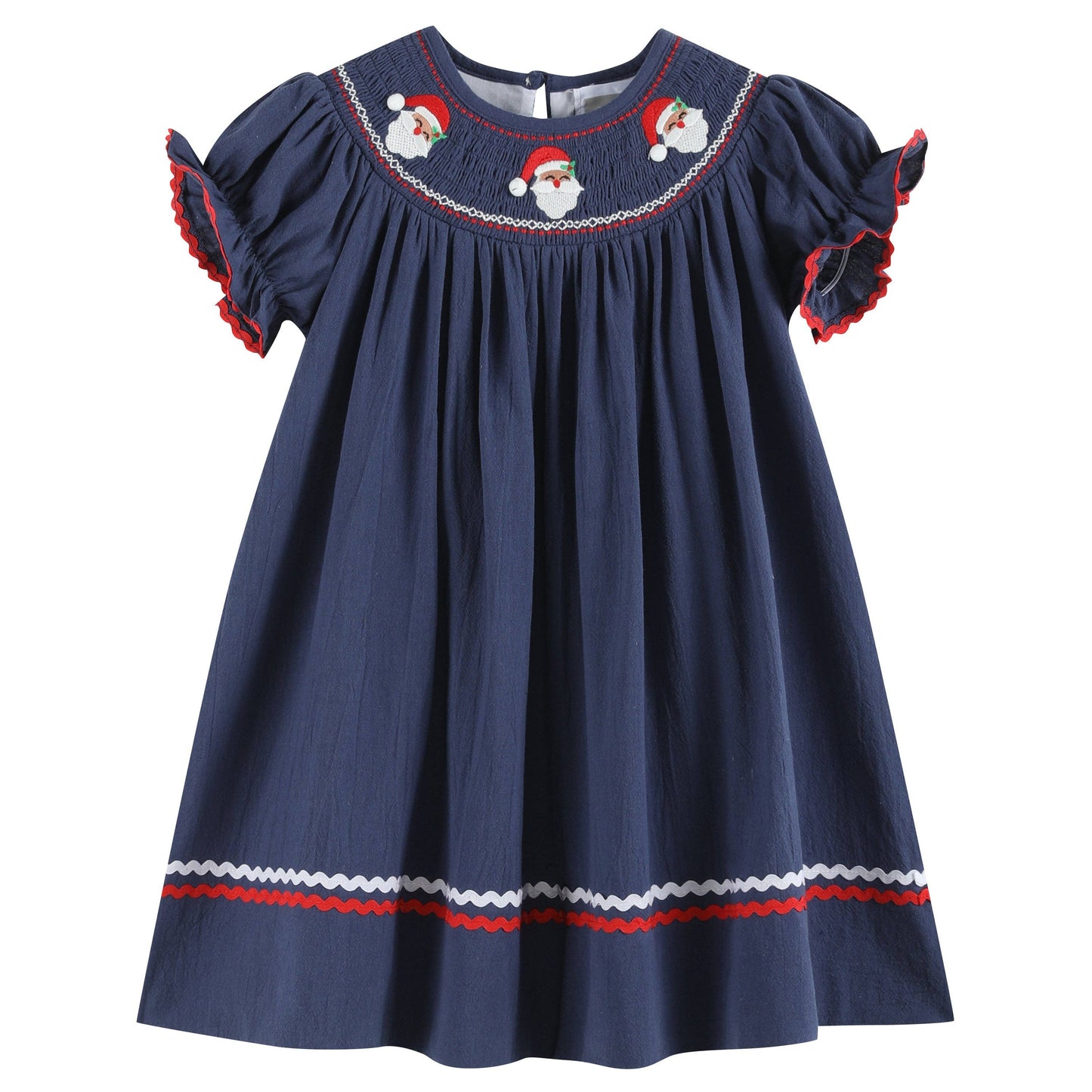 Navy Blue Santa Smocked Bishop Dress