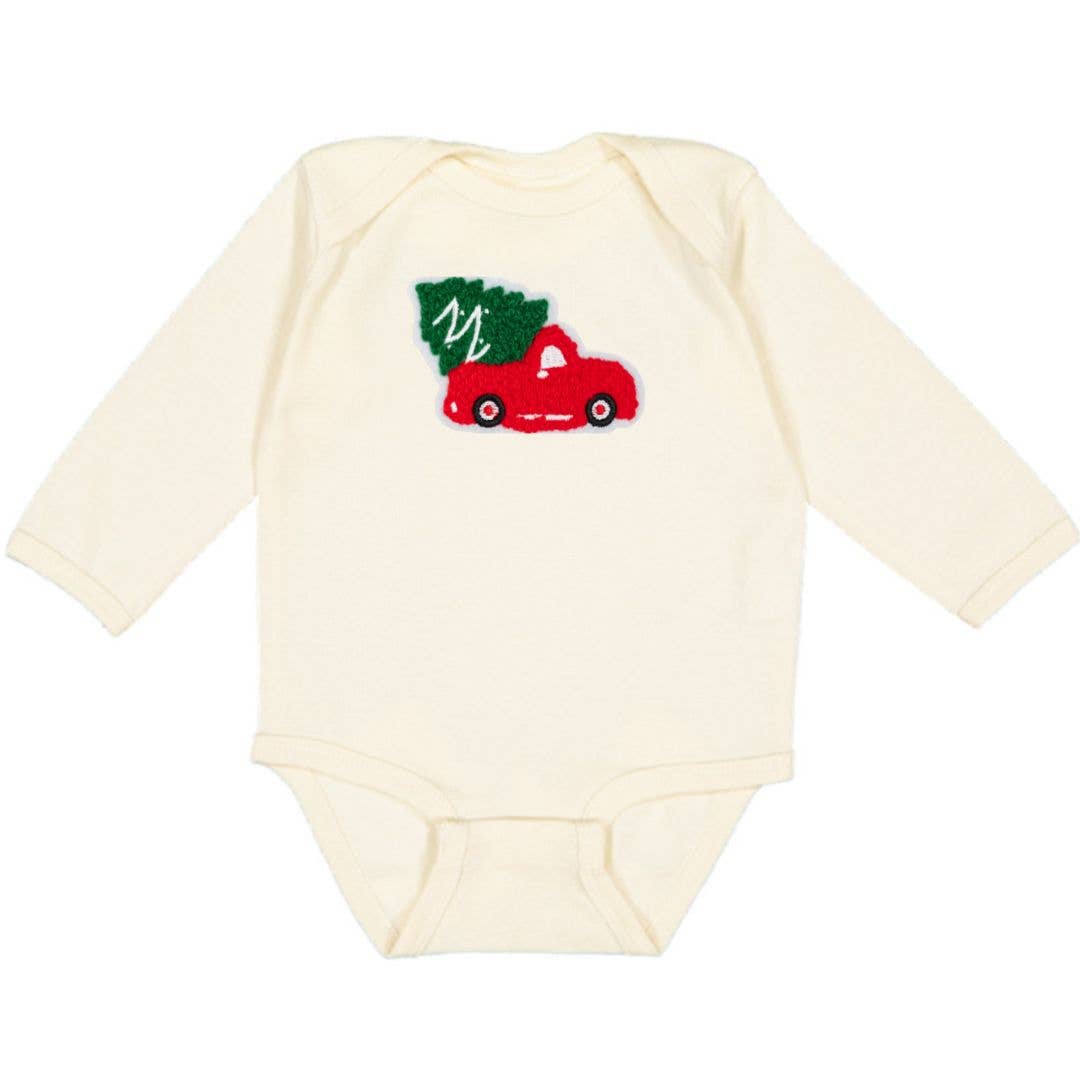 Christmas Truck Patch Long Sleeve Bodysuit