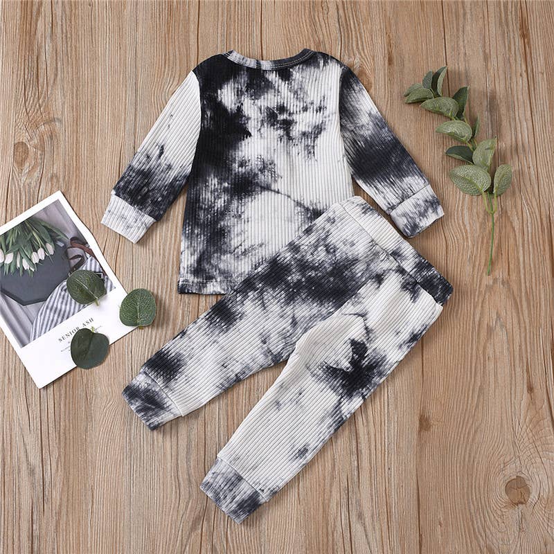 Ribbed 2pcs Tie Dyed Long-sleeve Baby Set