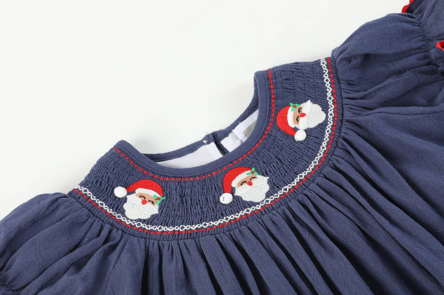 Navy Blue Santa Smocked Bishop Dress