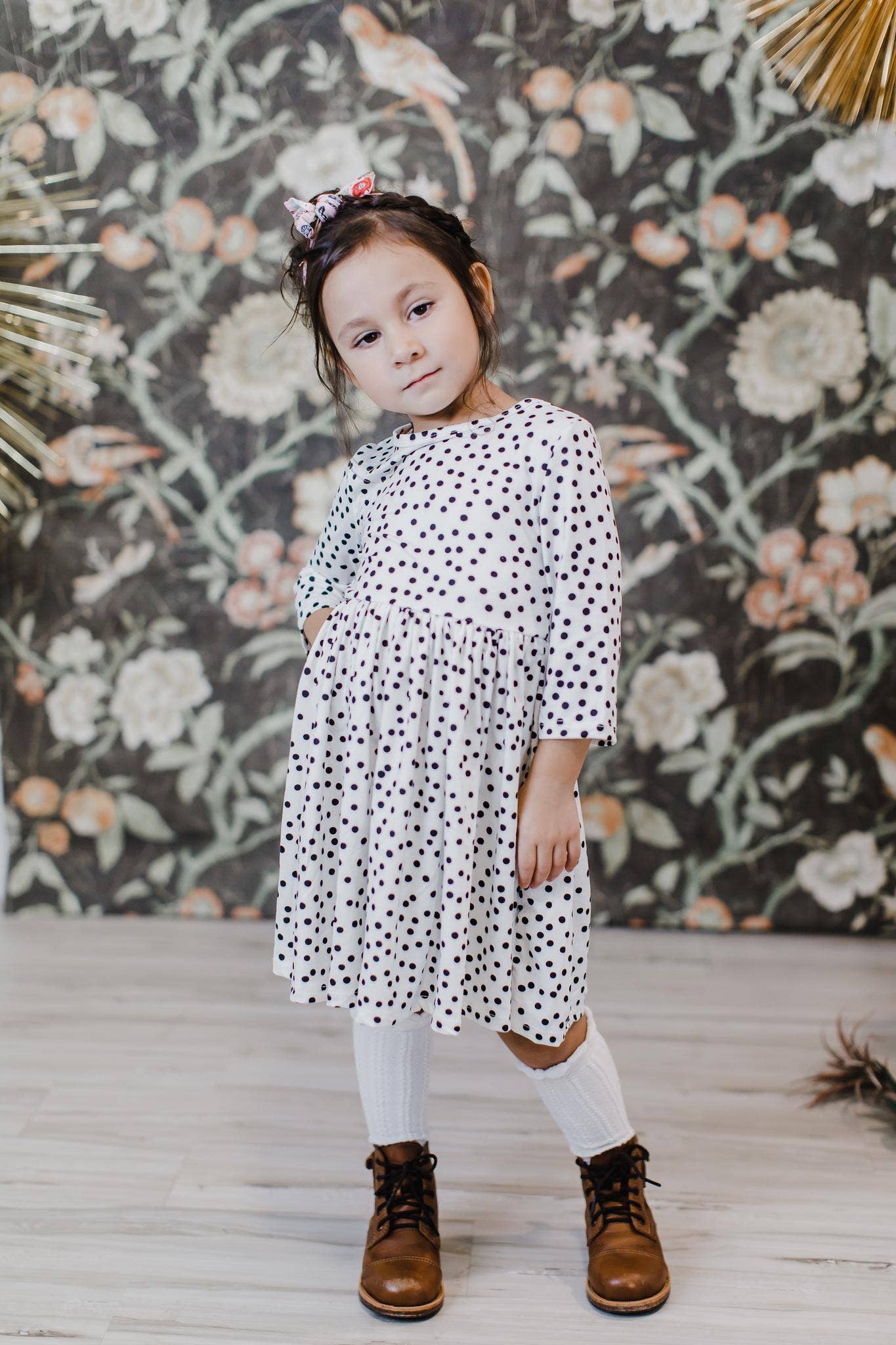 Scattered Dot 3/4 Sleeve Twirl Dress