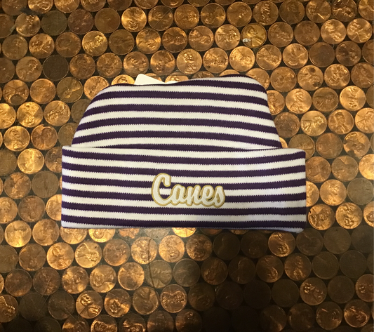 Canes Purple and White Striped Newborn Hats