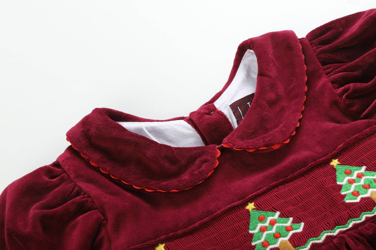 Red Velour Christmas Tree Smocked Dress