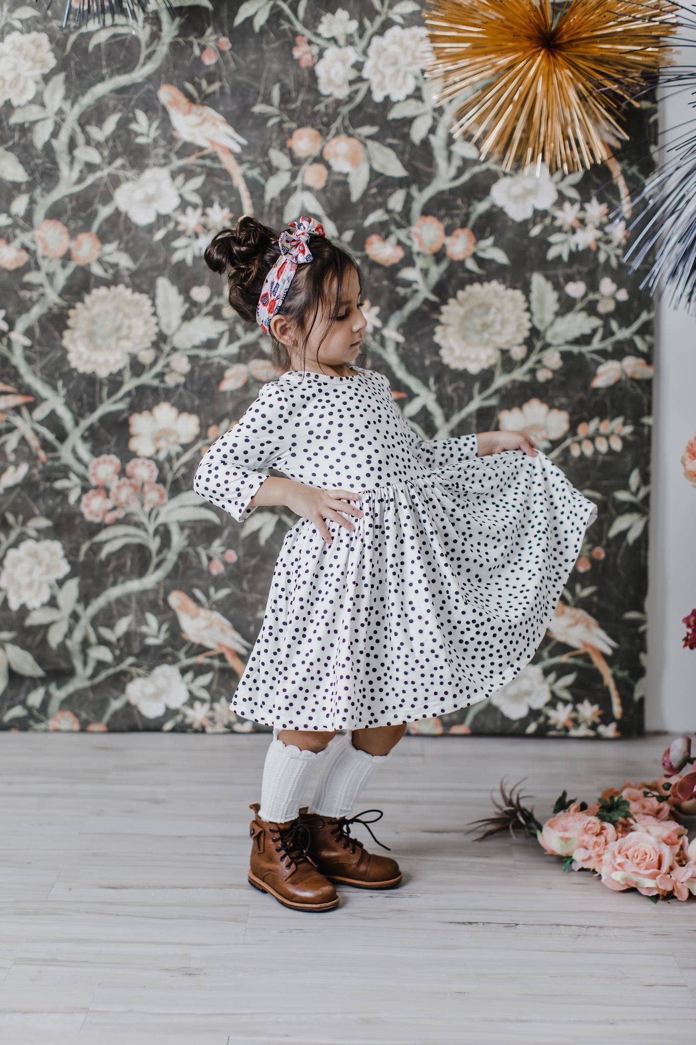 Scattered Dot 3/4 Sleeve Twirl Dress