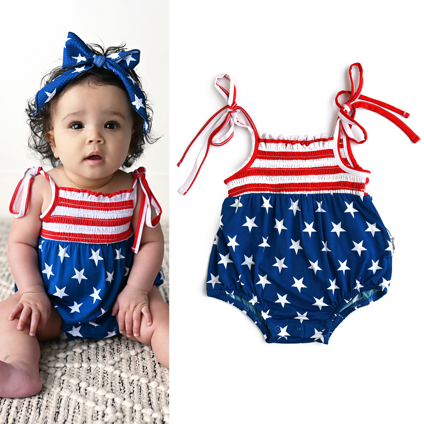 Bamboo Smocked Bubble Romper 4th of July