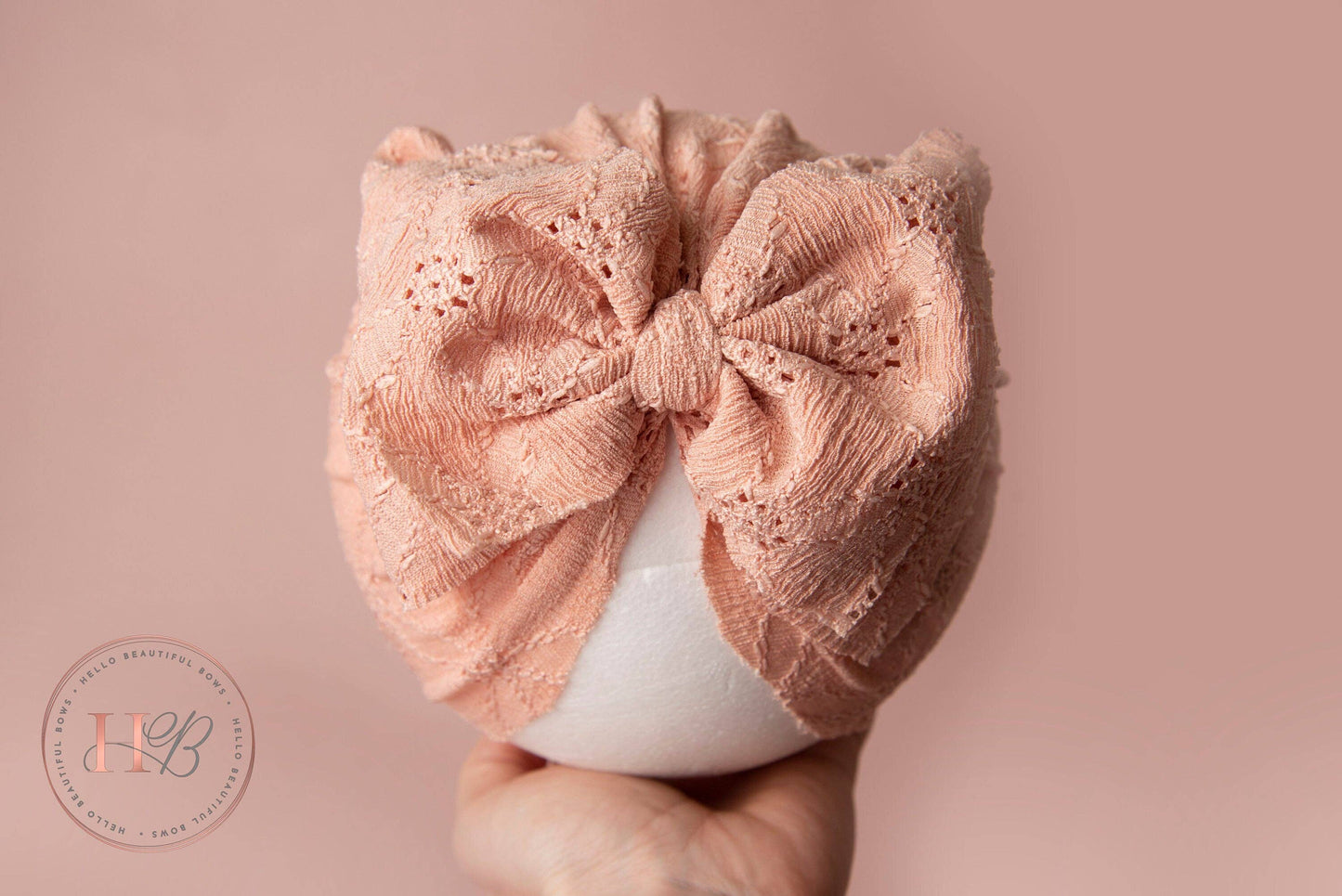 Peach Brodrie Bow Baby Turban