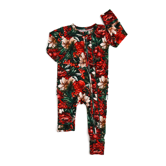 Ruffle Zip up Bamboo Sleepies: Christmas