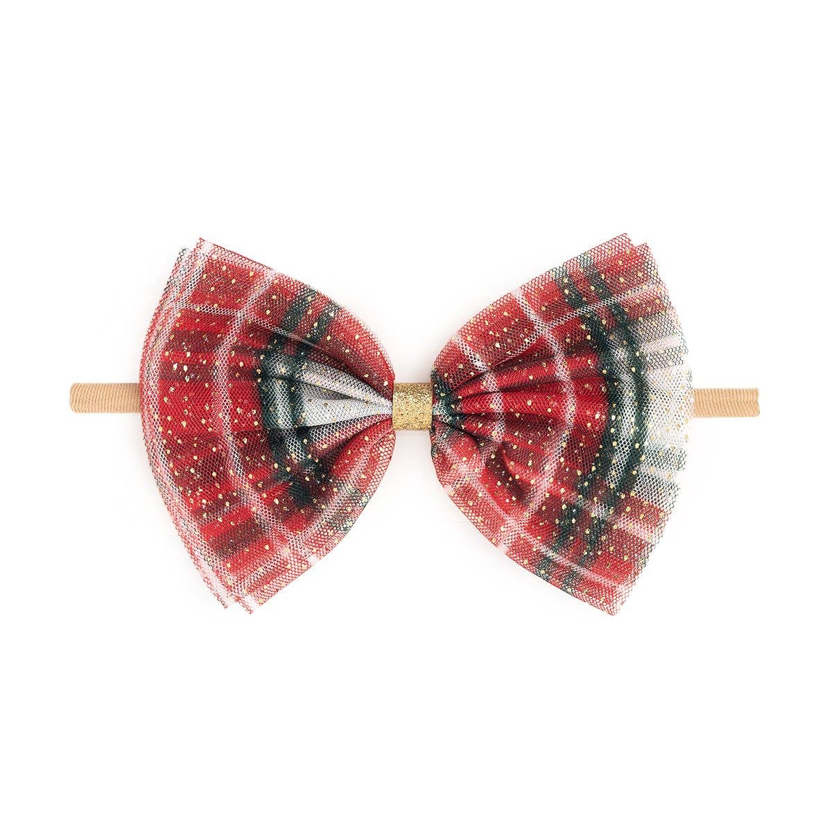 Christmas Plaid Tulle Bow Baby Headband