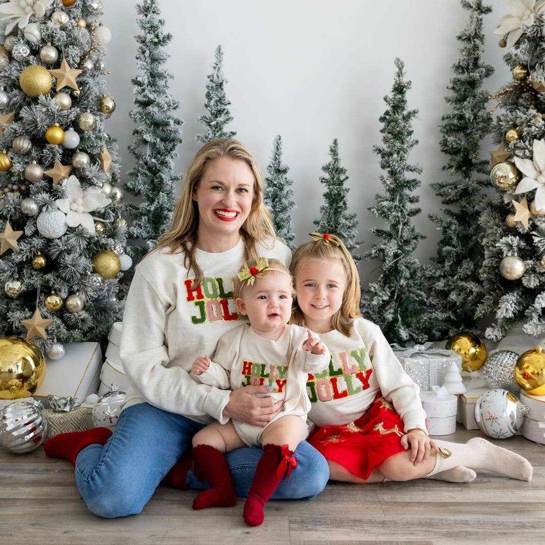 Holly Jolly Patch Christmas Long Sleeve Romper