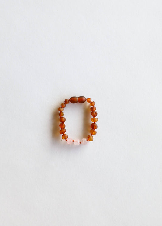 Raw Cognac Amber + Rose Quartz || Bracelet