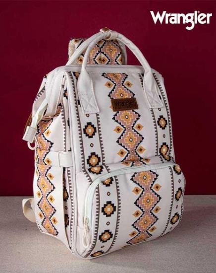 Sugar Beez Boutique - Wrangler Aztec Multi Function Backpack diaper bag: White