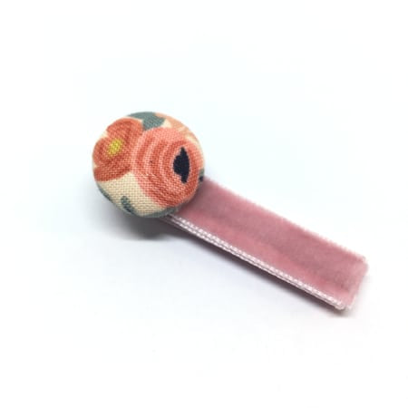 Coral Floral Button Hair Clip