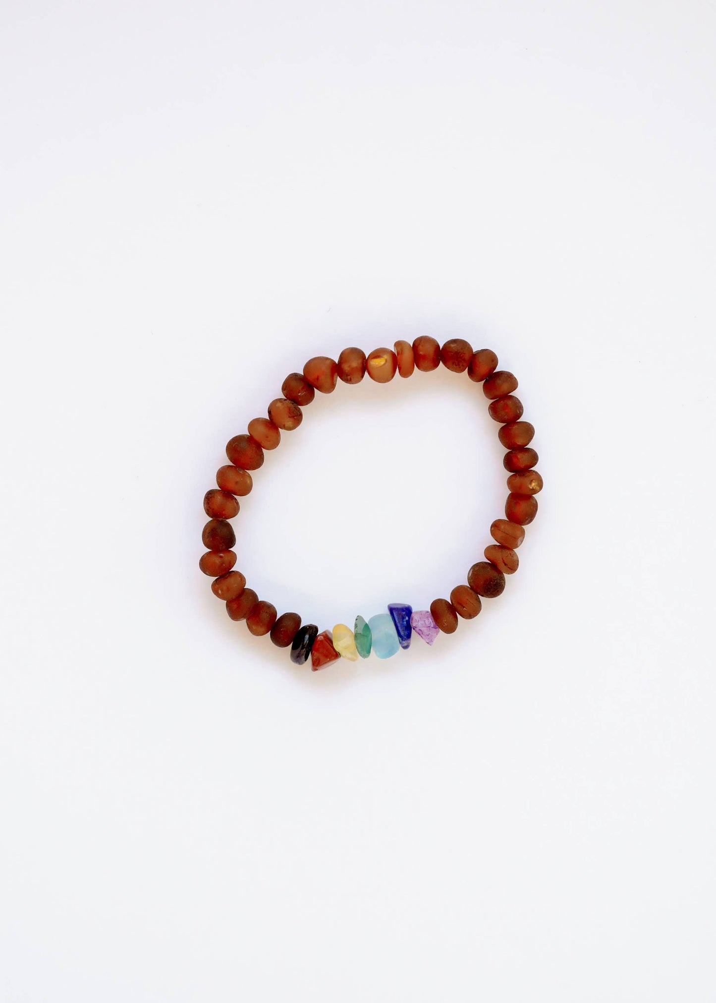 Raw Cognac Amber + Raw Chakra Crystals Bracelet: Raw Cognac Amber - 7"