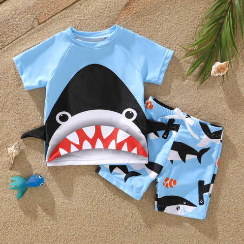 2 Piece Toddler Boy Childlike Shark Print Swimsuit Set