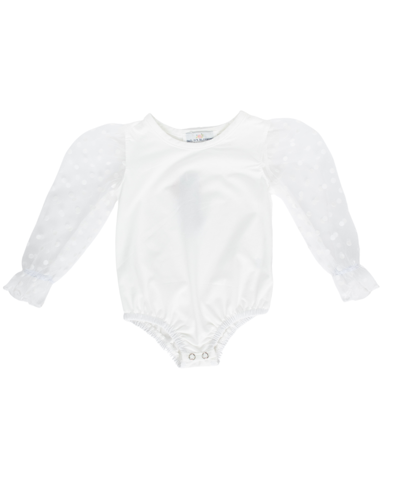 Mommy and Me Destinee Sheer Dot Sleeve Leotard - White