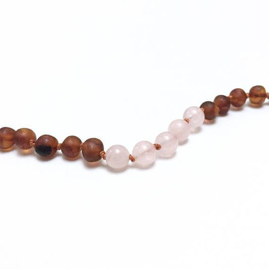 Raw Cognac Amber + Rose Quartz Anklet or Bracelet