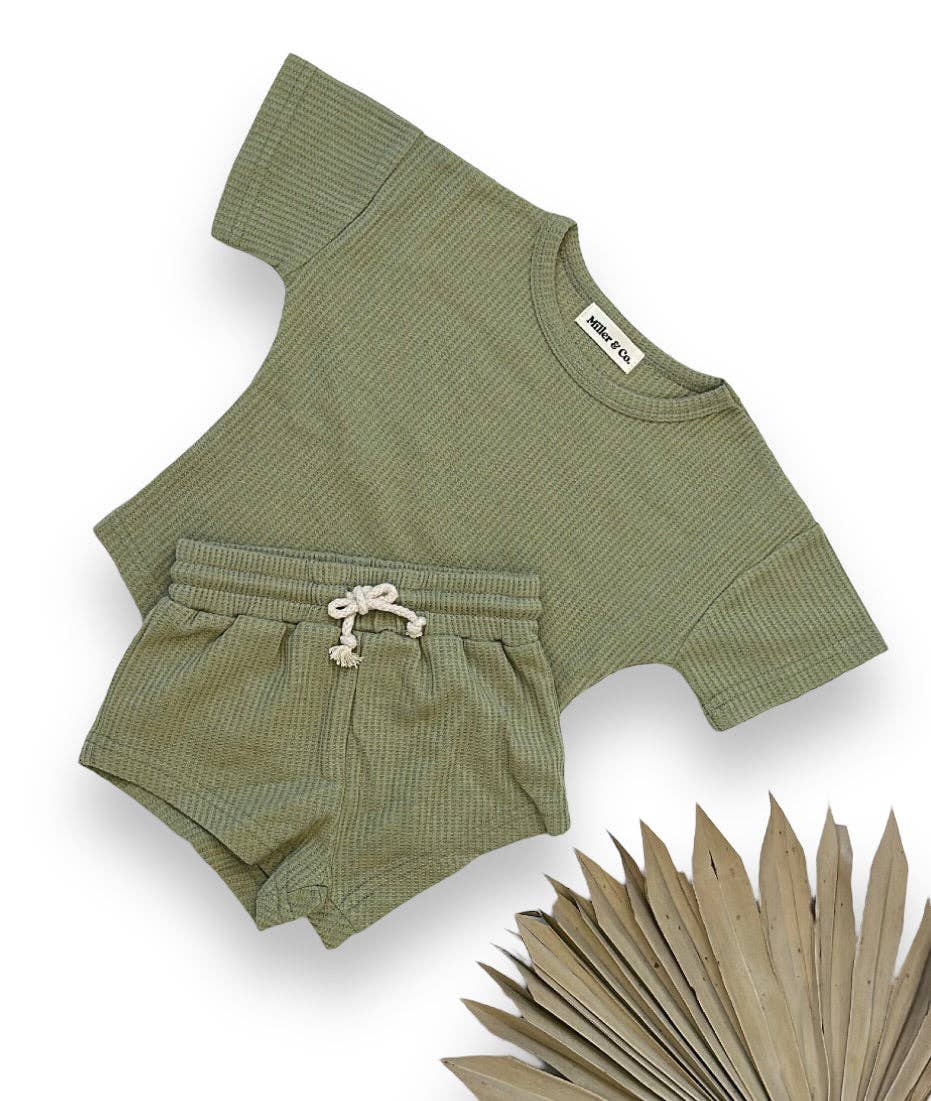 Waffle T-Shirt & Short Set, Green