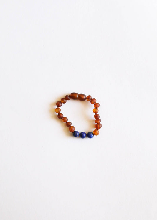 Raw Cognac Amber + Lapis 6” Anklet or Bracelet