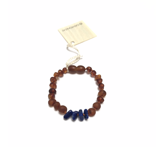 Raw Cognac Amber + Lapis Stone Anklet or Bracelet