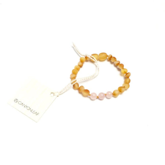 Raw Honey Amber + Rose Quartz Anklet