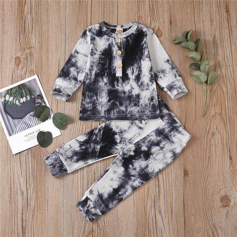 Ribbed 2pcs Tie Dyed Long-sleeve Baby Set