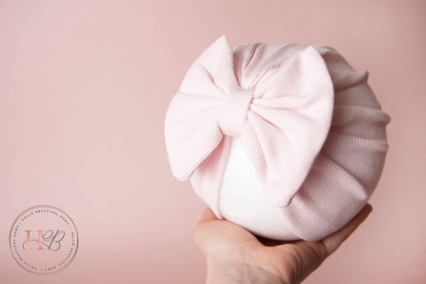 Baby Pink Ribbed Bow Baby Turban