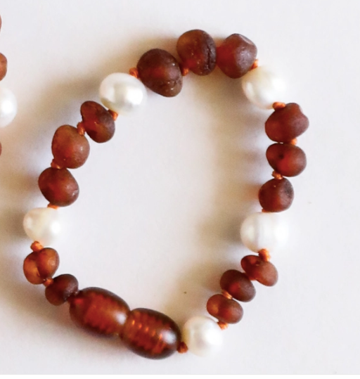 Raw Cognac Amber + Pearl Halo Bracelet | 6"