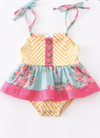 Mustard Floral Ruffle Baby Bubble