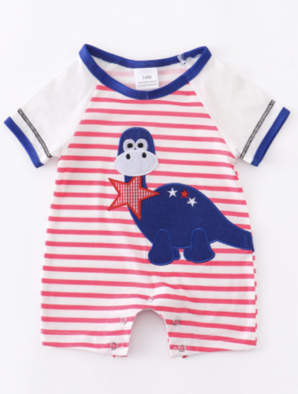 Red Striped Dinosaur Romper