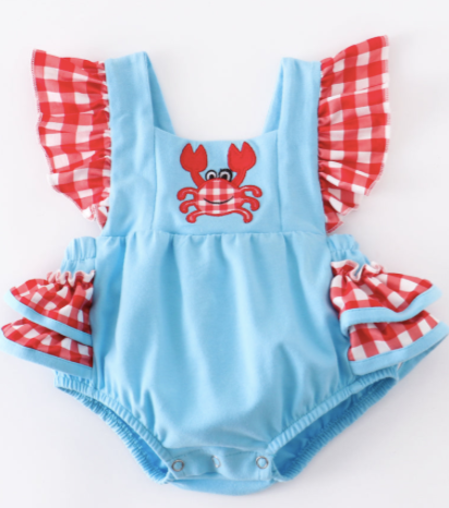 Blue Crab Ruffle Baby Romper