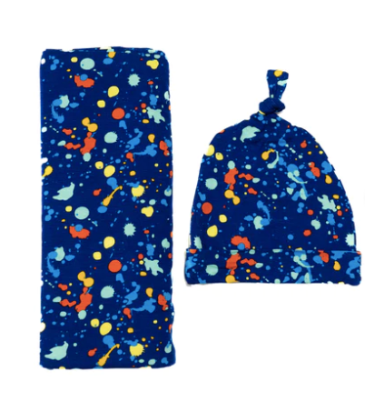 Blue Paint Party Swaddle + Hat Set