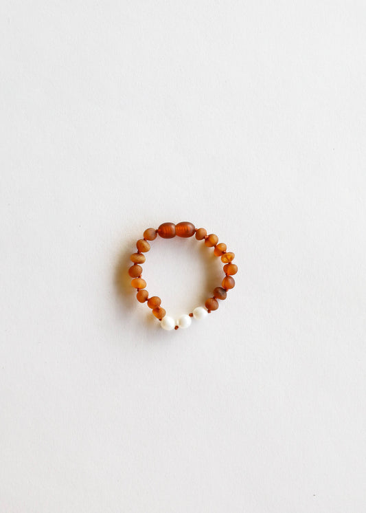 Raw Cognac Amber + Pearl || Bracelet