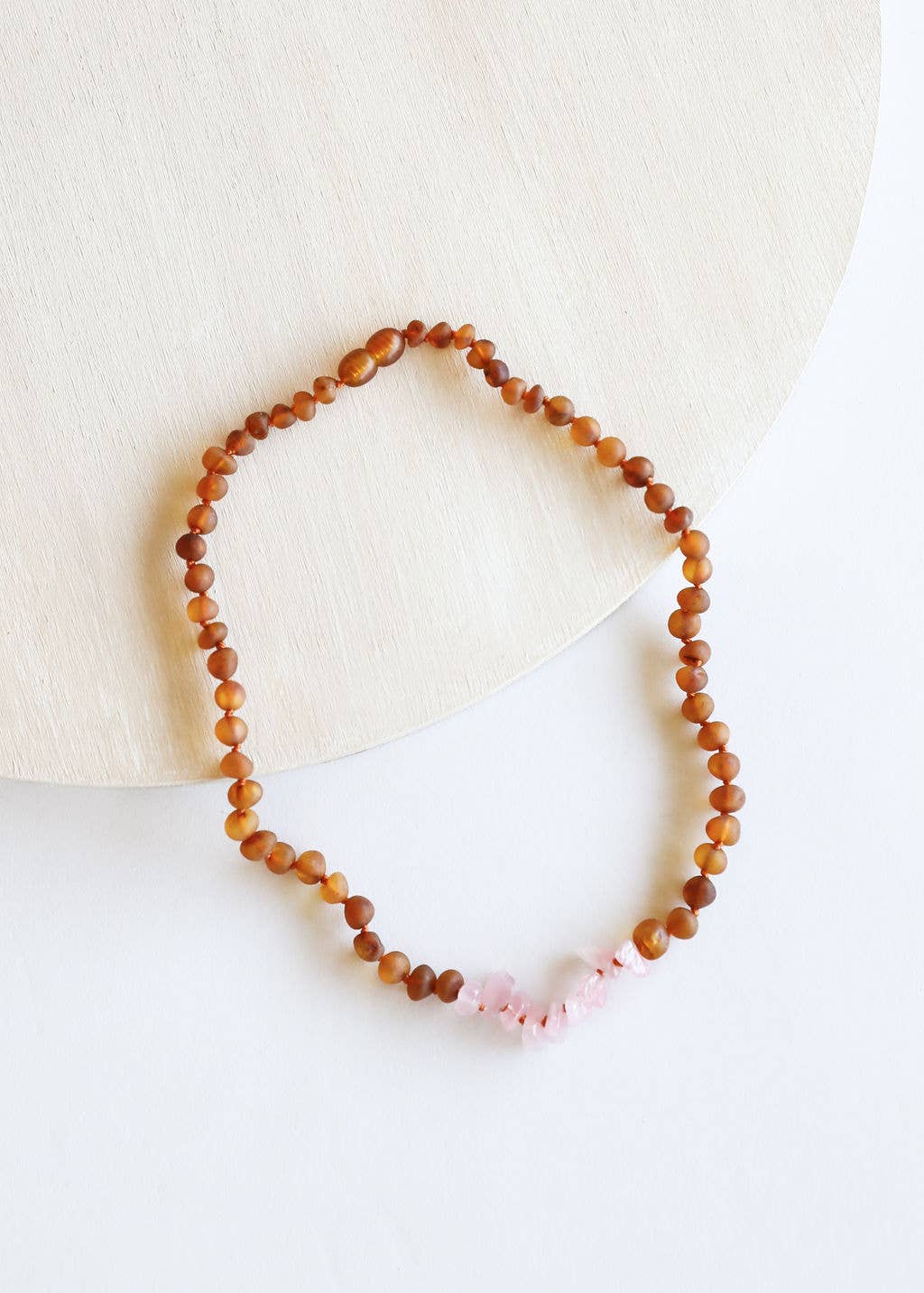 Raw Cognac Amber + Rose Quartz || Necklace 13"