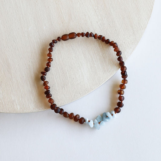 Raw Cognac Amber + Amazonite Necklace | 12"