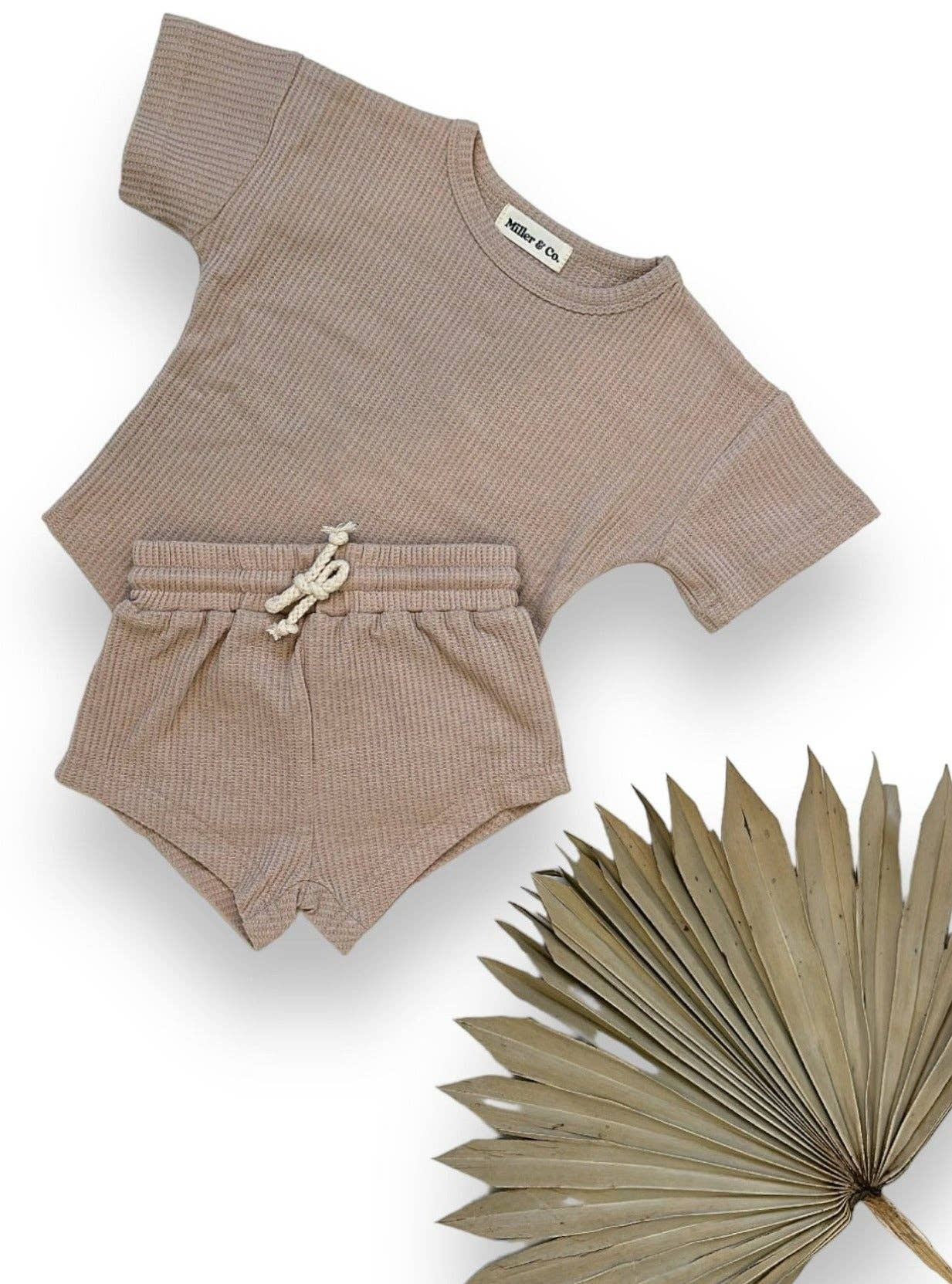 Waffle T-Shirt & Short Set, Beige