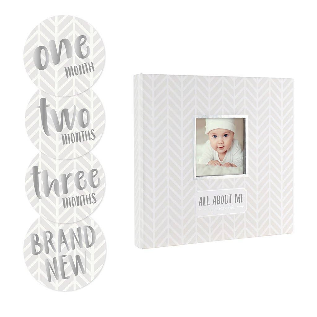 Pearhead - Baby's Memory Book and Sticker Set, Gray Herringbone