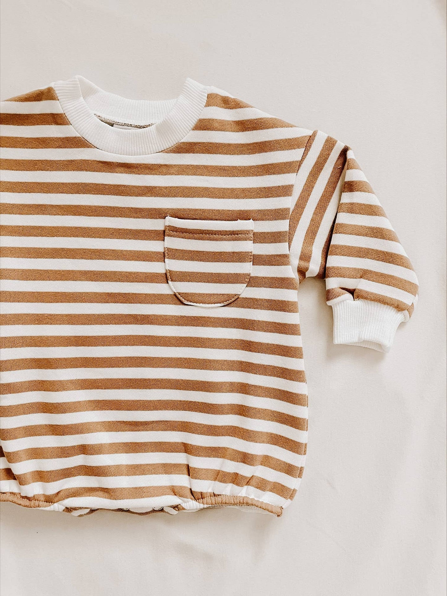 Sweatshirt Romper - Tan Stripe