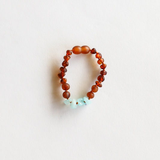 Raw Cognac Amber + Raw Blue Amazonite Bracelet | 5"